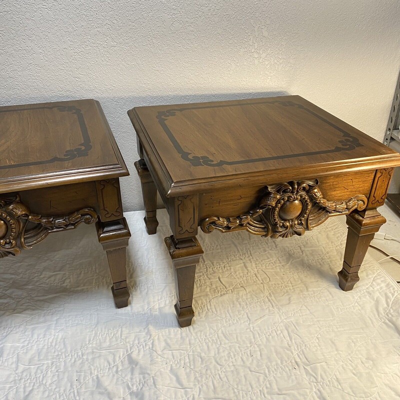 Beautiful Pair of Ornate Wood Lane End Tables / Side Tables Mo. # 1462 – 18