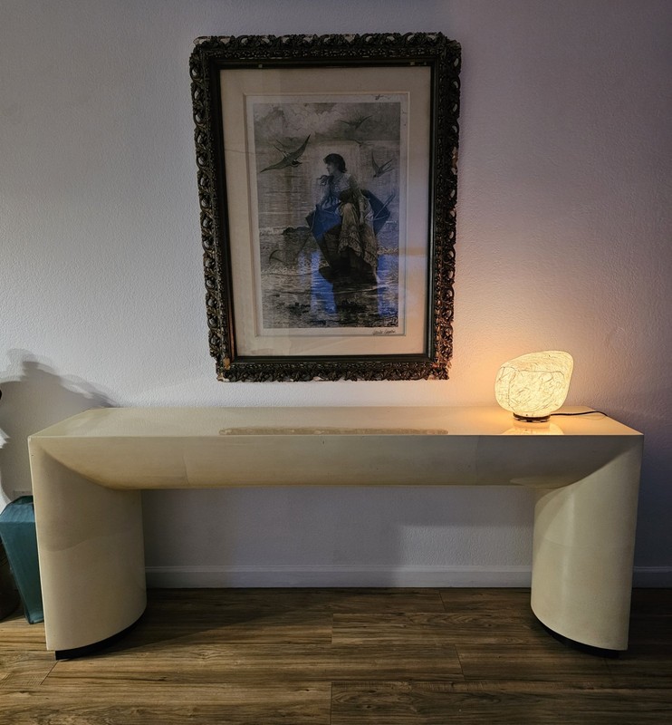 MCM Goatskin Long Chic Lacquered Console Table Karl Springer Style 72"x18"x30" gallery
