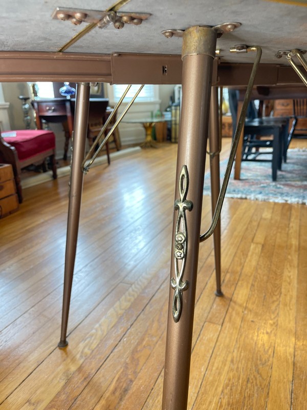Mid-Century Modern Drop Leaf Dinette Table Atomic 1950s Formica Brass Trim Folds gallery