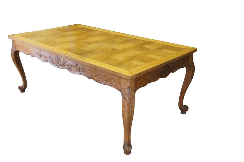 Antique French Country Louis XV Oak Extendable Acanthus Carved Dining Table gallery