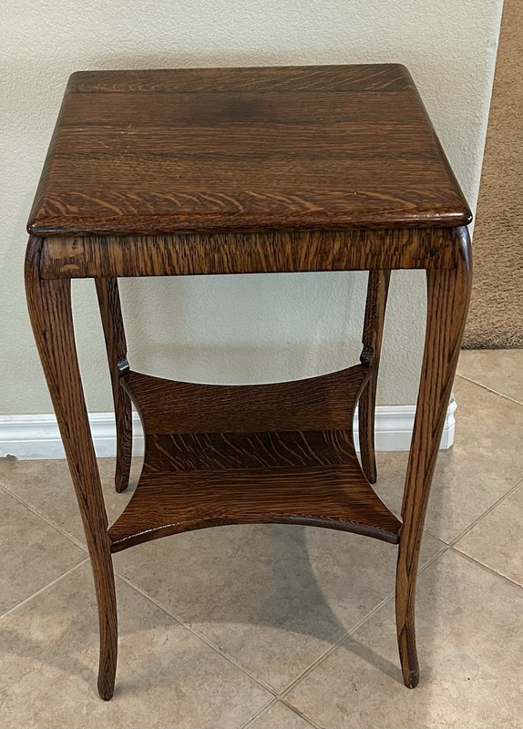 Antique Victorian Style Tiger Oak Square 2 Tier Side Table gallery