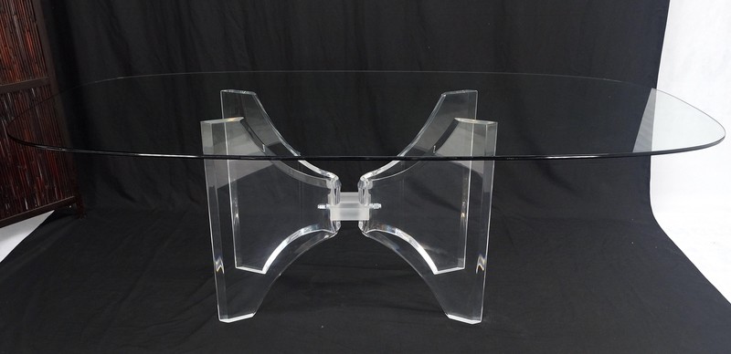Oval Boat Shape Glass Top Butterfly Lucite Base 88" Long Dining Conference Table gallery