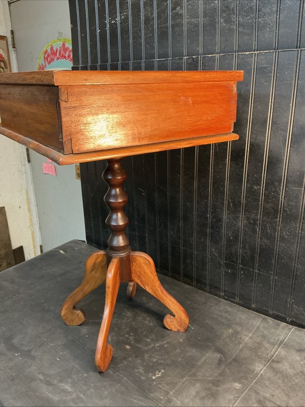 Antique Wooden Pedestal Side Table with Drawer 26”tall 15x15 Table Top Free Ship gallery