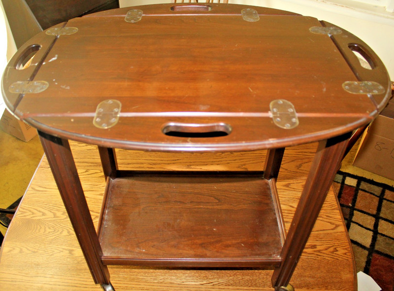 Vtg Ethan Allen Georgian Court Cherry Wood Butler’s Tray Cart Drop Leaf Table