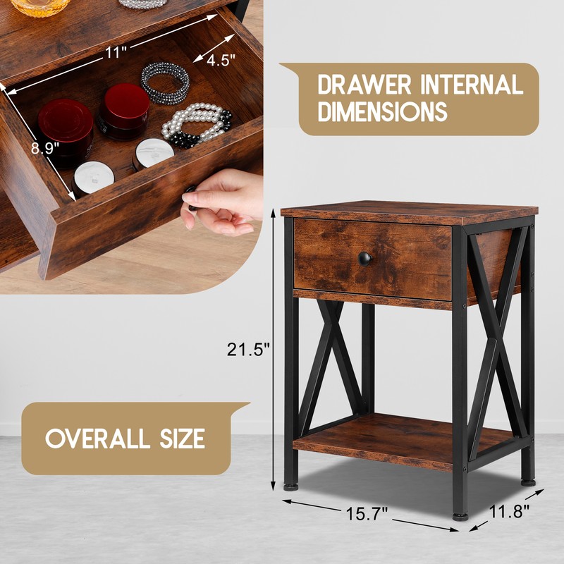 21.5" Wood Accent End Table With Storage Drawer for Living Room 4 Set of, Brown gallery