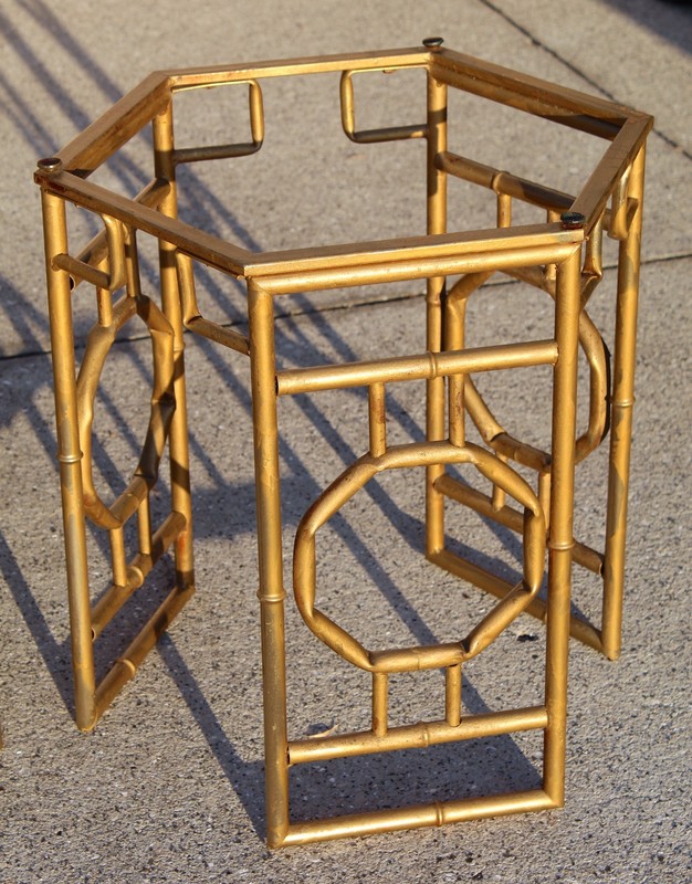 Vintage Hollywood Regency Gold Gilt Metal Chinoiserie Side Tables – Pair gallery
