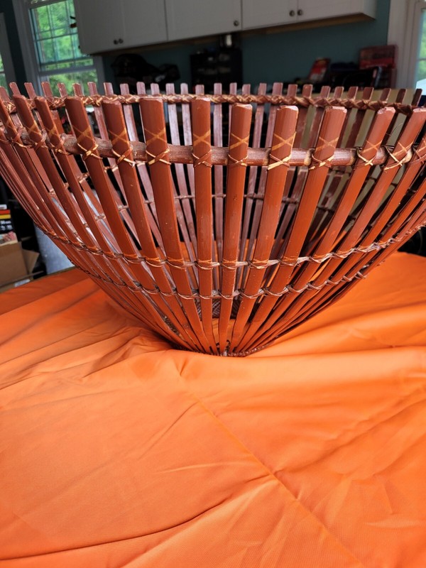 Vintage Rattan and Glass top fish Trap basket Side end Table Franco Albini style gallery