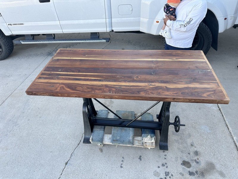 Antique Drafting Table Dining room Kitchen industrial desk Cast Iron Legs gallery