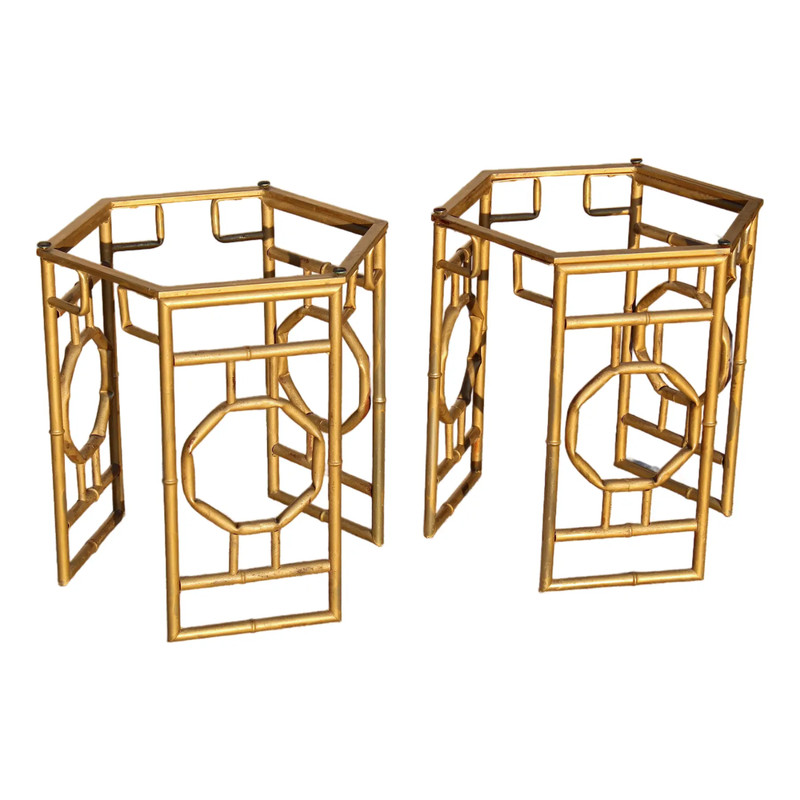 Vintage Hollywood Regency Gold Gilt Metal Chinoiserie Side Tables – Pair