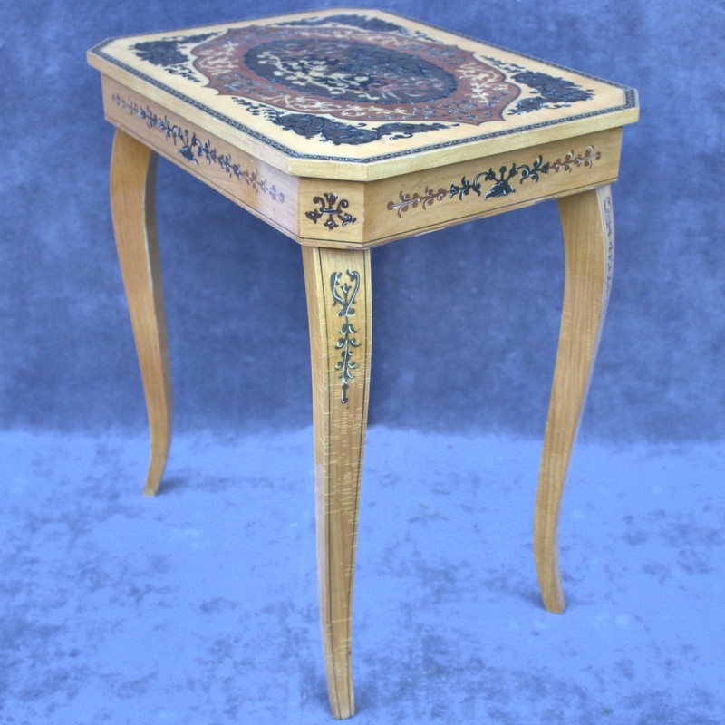 Antique italian Music Table Floral Marquetry Curved Legs Side Table gallery