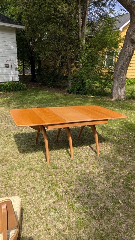 Heywood Wakefield Wishbone Drop Leaf Midcentury Dining Table Set Chair Champagne