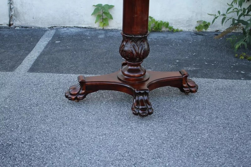 Antique Empire Style Walnut Round Center Table with Claw Feet, Elegant Pedestal gallery
