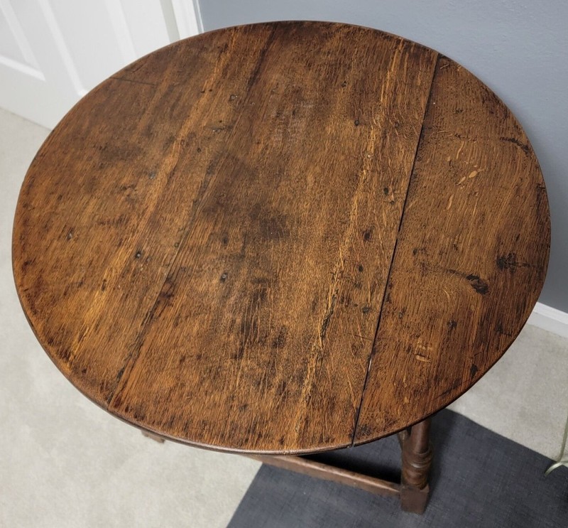 Antique 18th Century English Oak Cricket Pub Side Table Primitive Rustic 1700's gallery