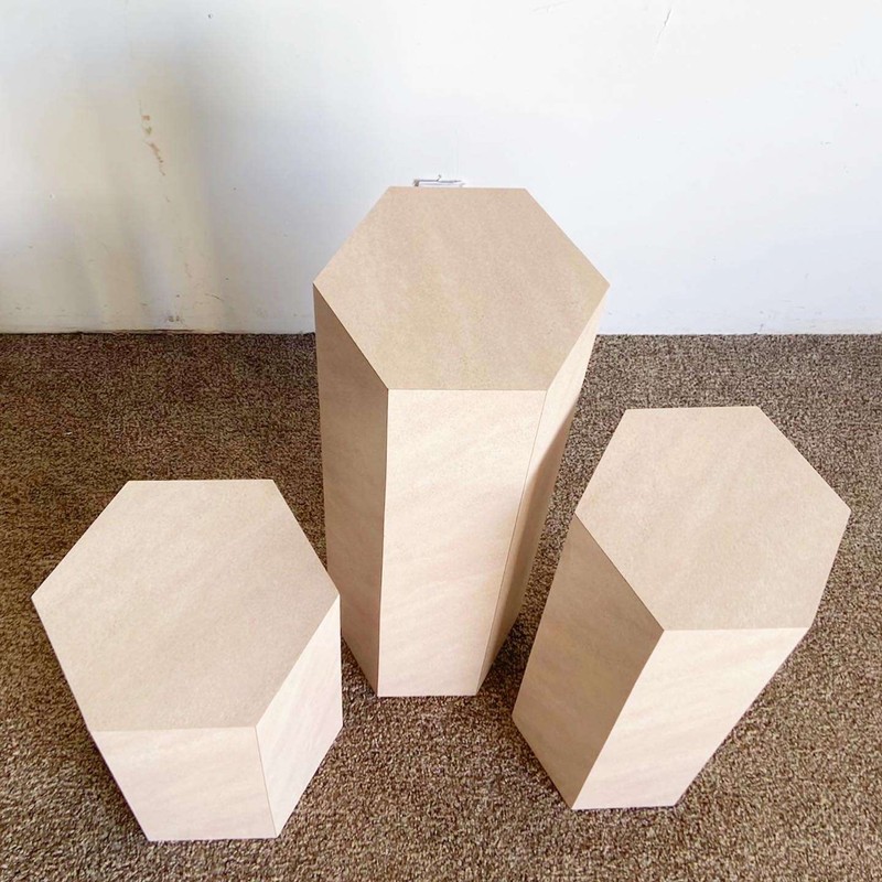 Postmodern Lavender Textured Laminate Hexagonal Nesting Side Tables/Pedestals gallery