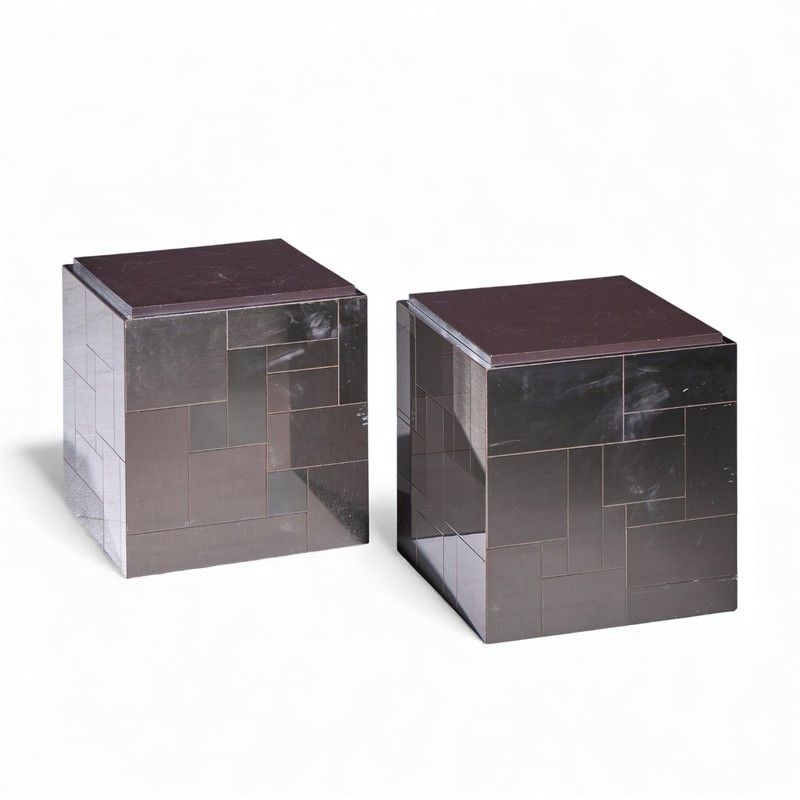 Paul Evans Cityscape Mid Century Gunmetal Cube Side End Tables - Pair gallery