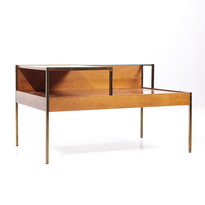 Milo Baughman for Murray Furniture Mid Century Maple and Brass Corner Side Table