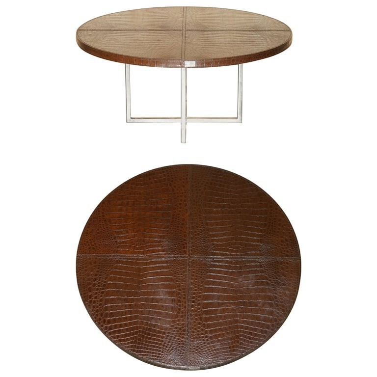 STUNNING FENDI CROCODILE / ALLIGATOR BROWN LEATHER PATINA COFFEE COCKTAIL TABLE
