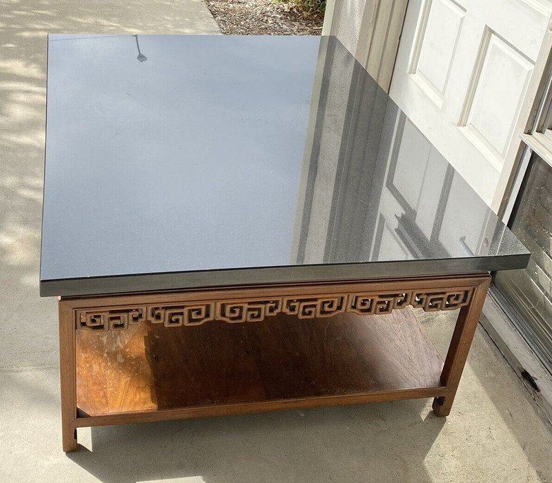 Large Coffee Table Baroque Carved Rose Wood / Black Marble Top 47 X 39 X 19 Inch gallery