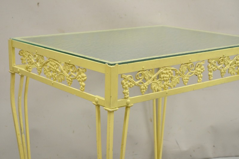 Vintage Art Nouveau Cast Aluminum Yellow Grapevine Garden Patio Side Table gallery