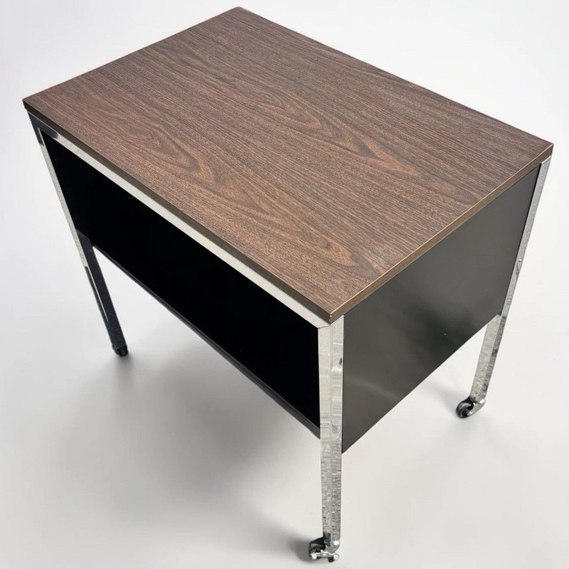 Vintage Mid Century Industrial Office Rolling Table Cart Chrome Computer Desk