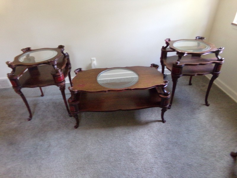 1940’S ANTIQUE COCKTAIL TABLE WITH SIDE TABLES