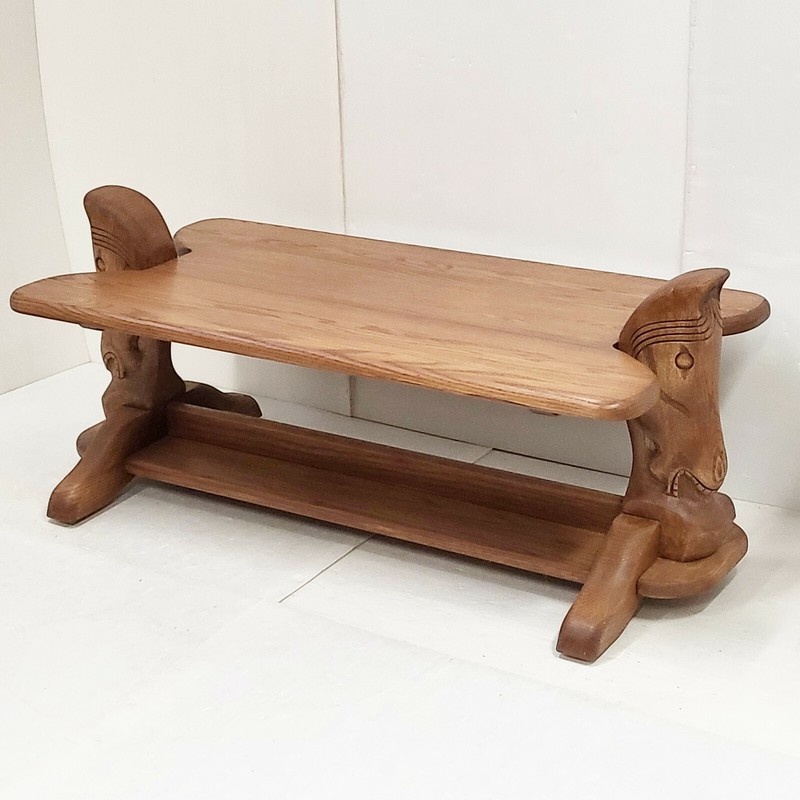 Vintage Coffee Table With Horses 1970 Solid Oak 70S