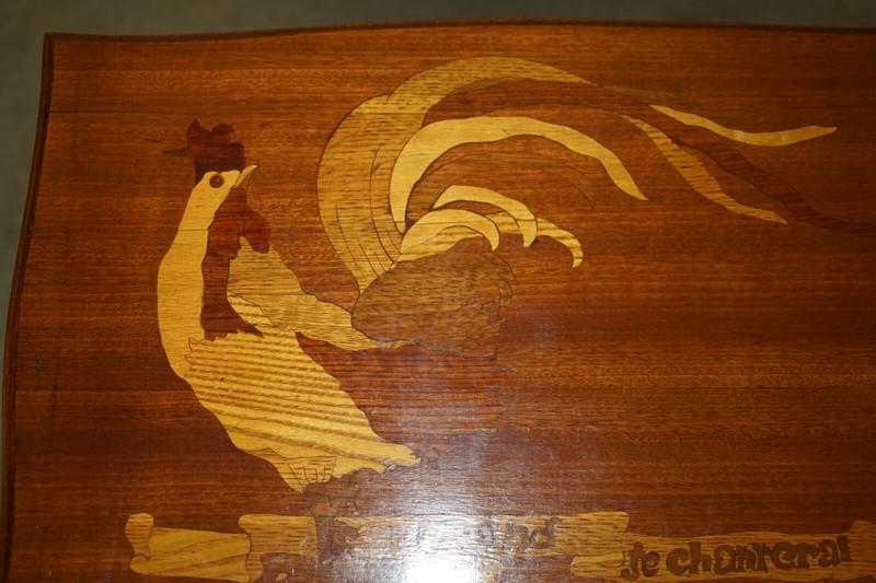 VERY RARE EMILE GALLE ROMANTIC SPECIMEN WOOD TABLE "WHEN I SING, LOVE WILL END" gallery