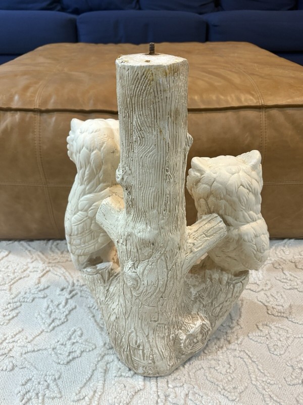 Vintage Mid Century 1970's Chalkware 2 Owls on Tree Branch Side End Table Base gallery