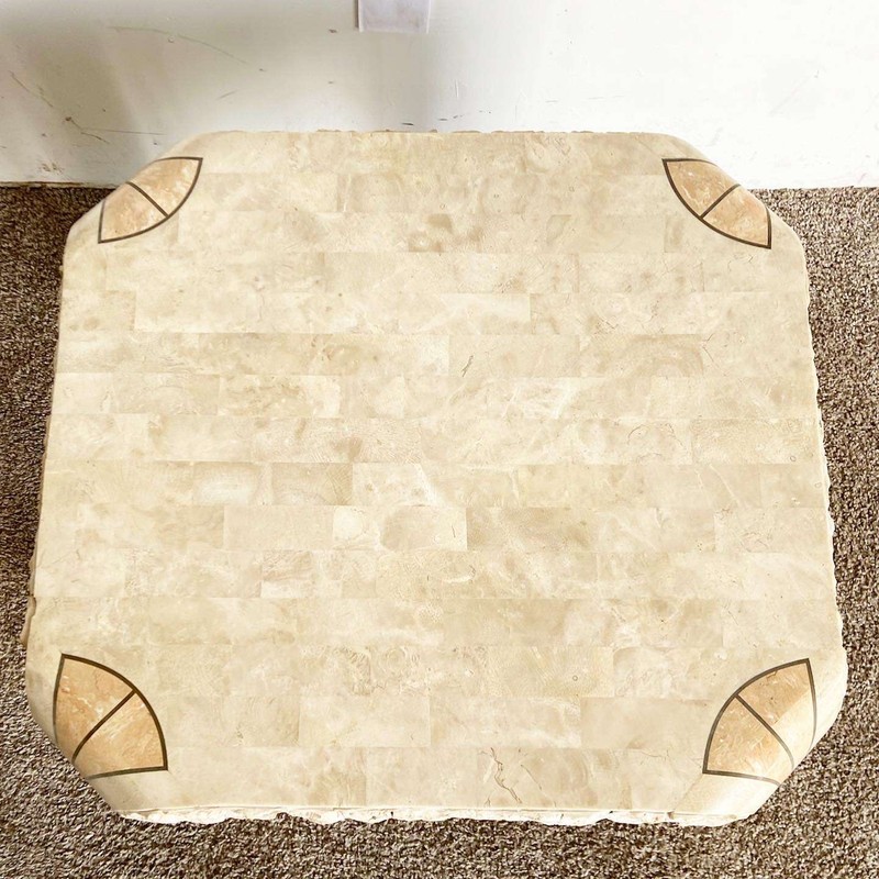 Postmodern Beige and Pink Tessellated Stone Side Table gallery
