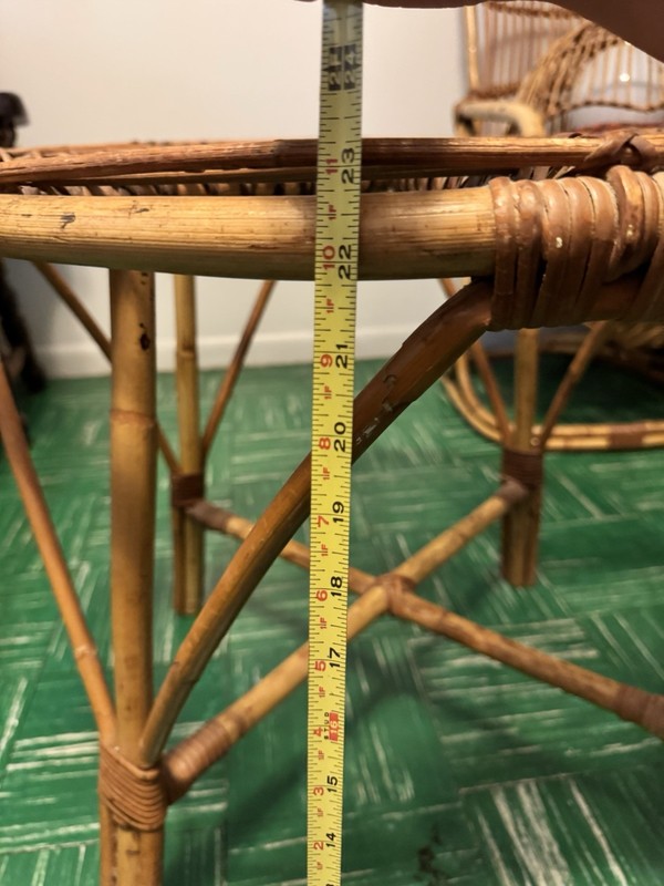 Vintage Bamboo Table Mid Century Rattan Round Coffee / Side Bohemian 60s gallery