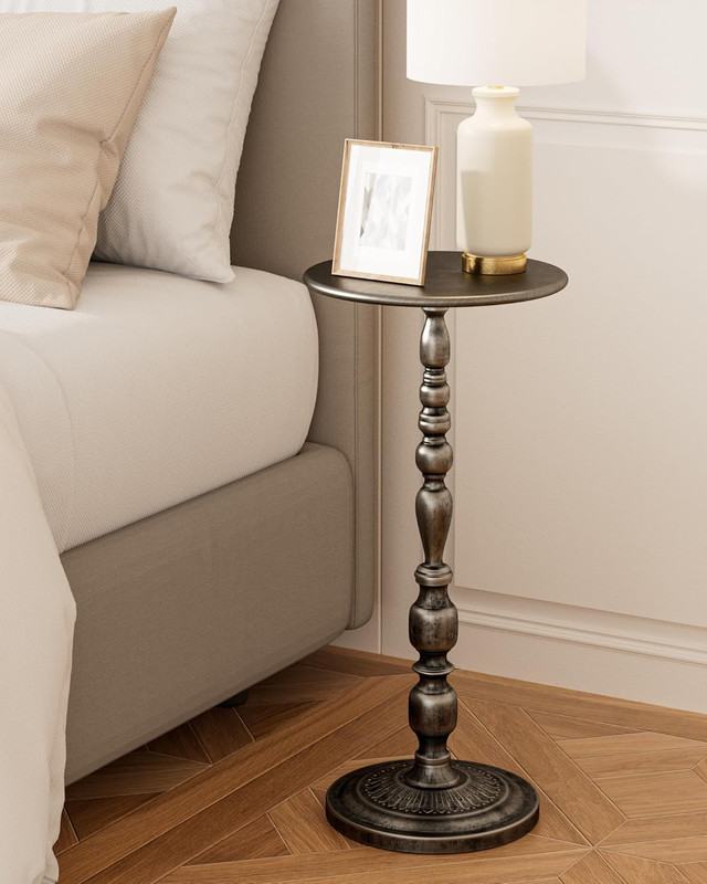 Art Deco Silver Side Table - 25" Accent Table in Polished Brass Finish gallery