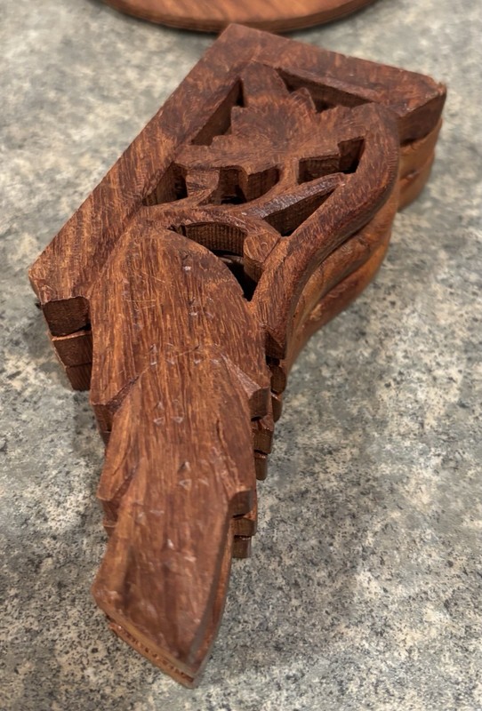 Vintage Indian Inlaid Hand Carved Wooden Boho Folding Plant Stand Table 6 1/2” gallery