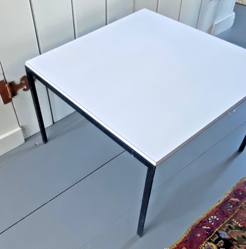 Vintage MCM Knoll T-Bar End Table 24" square 16" tall Metal Laminate Black White gallery