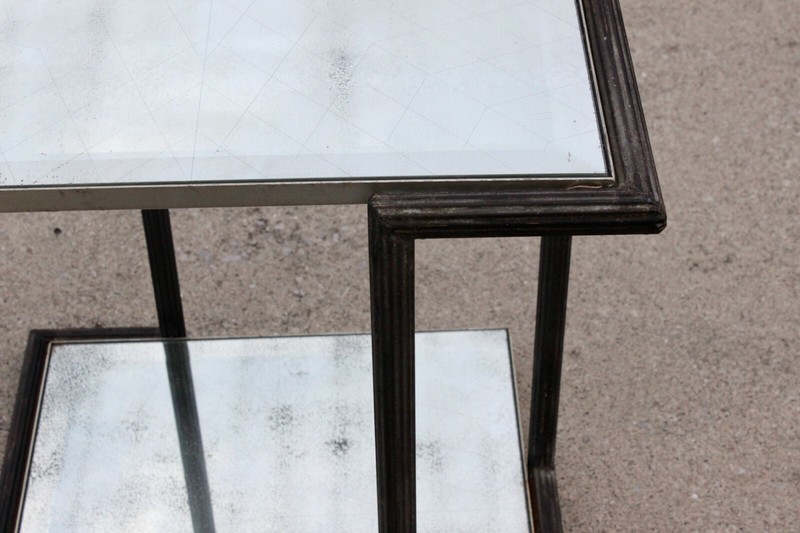 Vintage MCM Mercury Antique Glass Mirrored Table Stand Hollywood Regency gallery