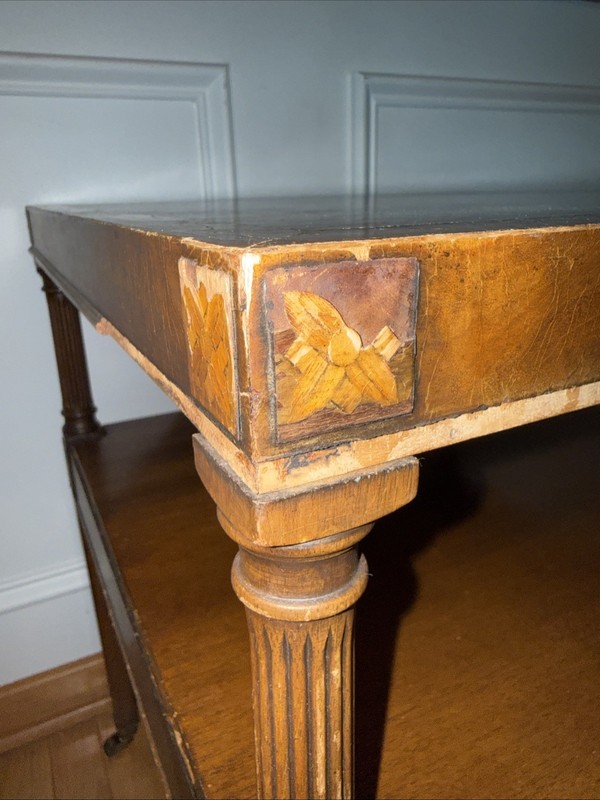 Antique Inlay Wood End Table 20x20x25" Wheel Inlaid Marquetry Read gallery