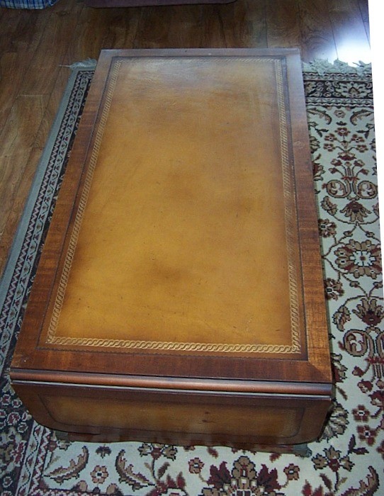 3- pc SET Mid Century Wood Inlaid Leather COFFEE TABLE + END TABLES pickup L.A. gallery
