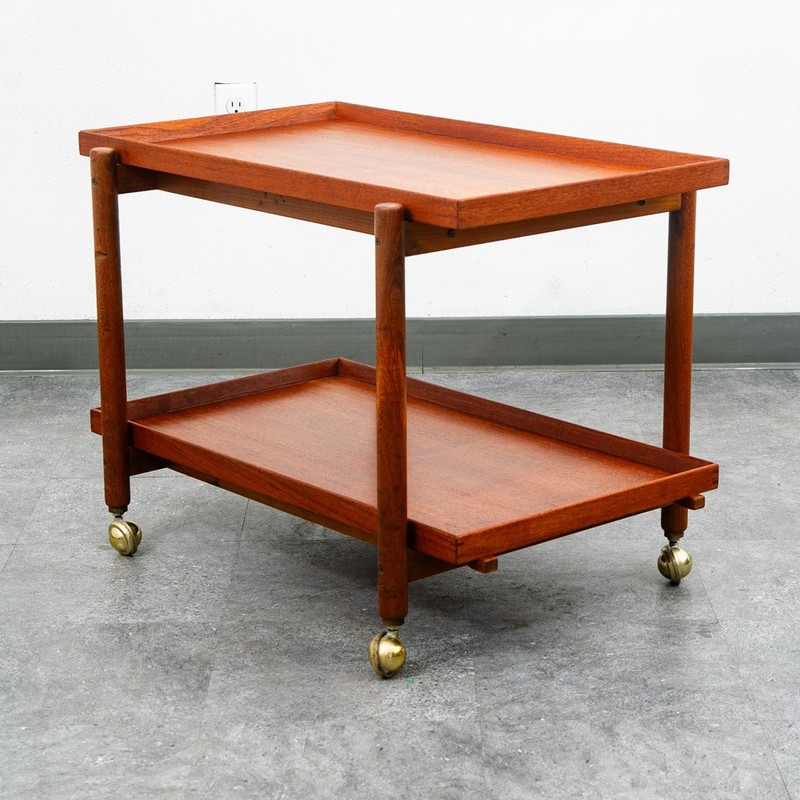 Mid Century Danish Modern Serving Cart Trolley Walnut Rolling Bar Poul Hundevad gallery