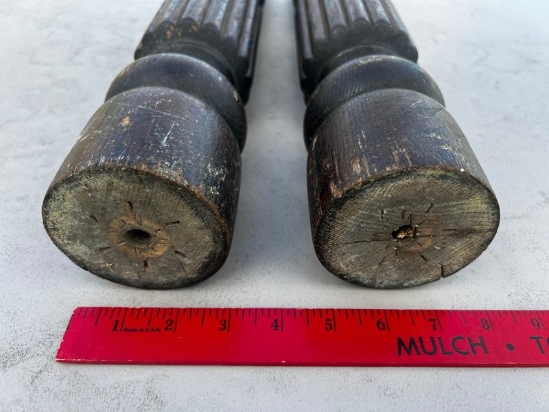 Pair Victorian Oak Ornate Table Legs Dark Aged Patina gallery