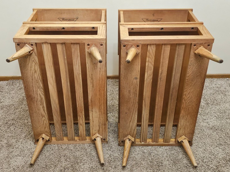 Vtg Mid Century Modern MERSMAN 7506 Blonde Step Up End Tables RARE TRIPLE 3 TIER gallery