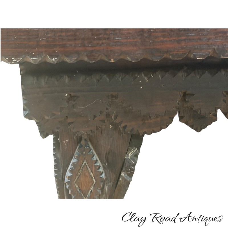 Antique chip carved tramp art table side end work table folk art 1890 hearts gallery