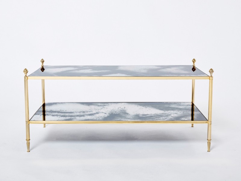 Maison Jansen brass chrome mirrored two-tier coffee table 1970s gallery