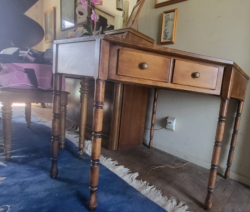 Antique Brown Wood Console Table, 1 Drawer, Unpolished Finish, 47x33x30 gallery