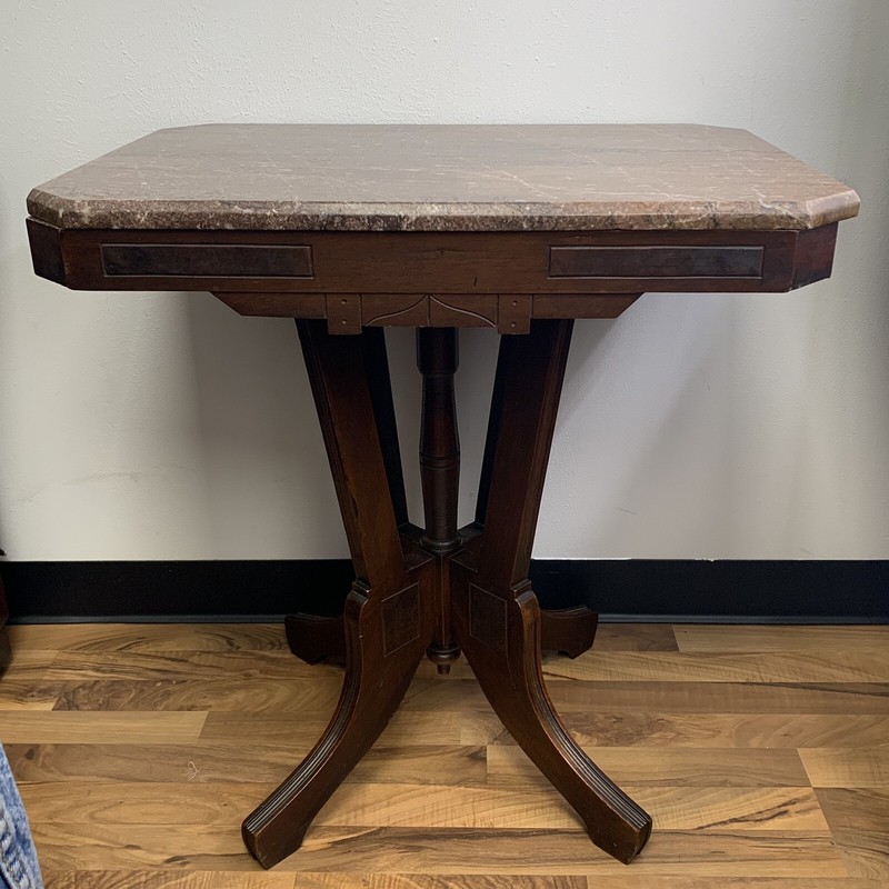 Antique Carved Walnut w/ Removable Rouge Marble Top Pedestal End Table gallery