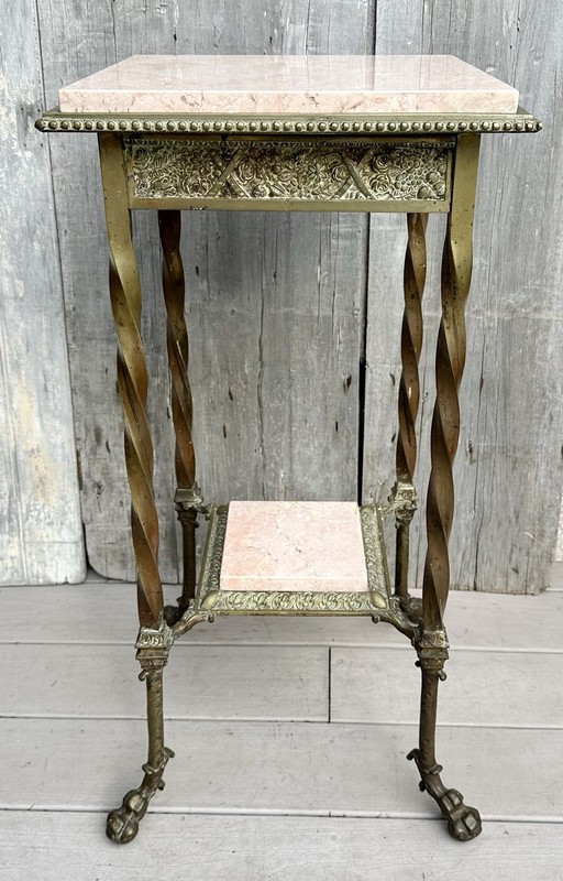 Antique 19th c. French Neoclassical Rouge Marble on Brass Plant Stand Table