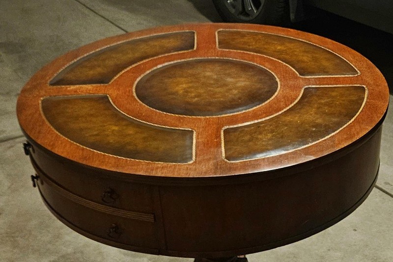 BEAUTIFUL DUNCAN PHYFE PEDESTAL 30" ROUND DRUM TABLE LEATHER INLAY ! C2 gallery