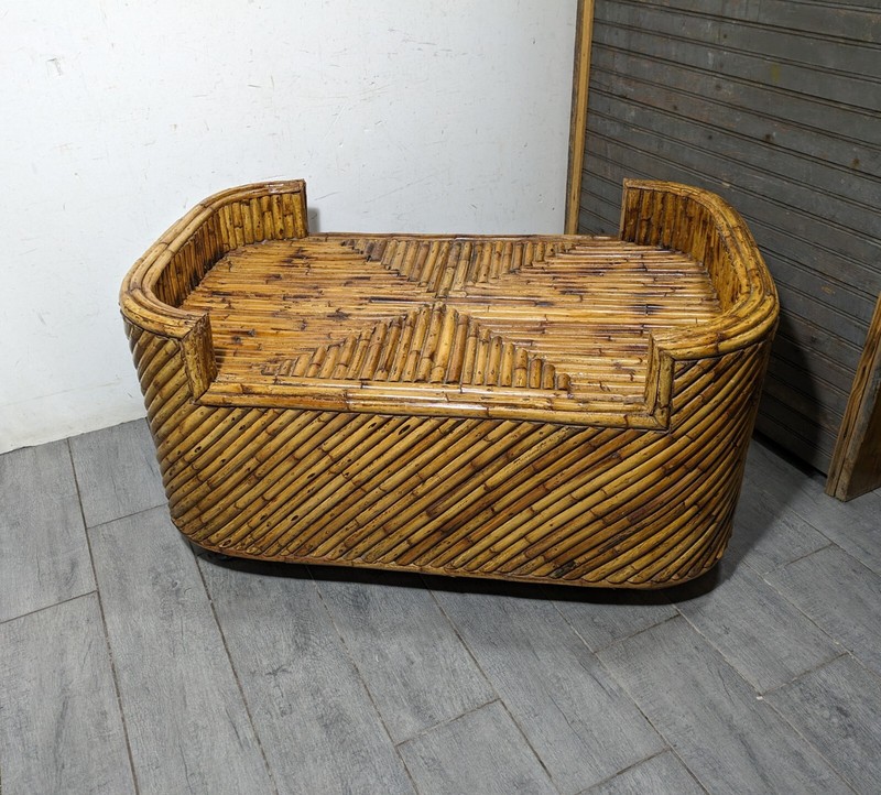 Vintage Mid Century Modern Boho Chic Coastal Split Bamboo Reed Table or Ottoman gallery