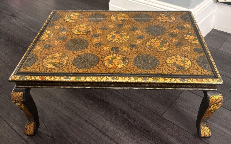 Chinoiserie Opium Low Table Hand Painted Lacquer Floral Asian VTG Floor Gold