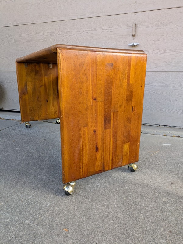Vintage Mid Century Modern Rustic Country Solid Wood Rolling Desk Table R53 gallery