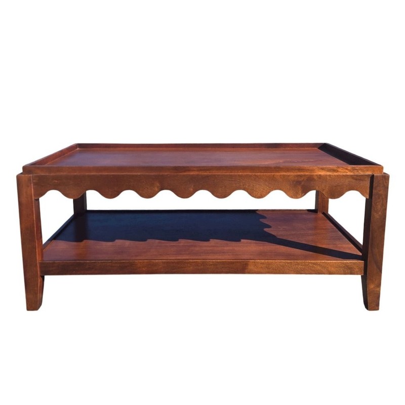 Scallop Coffee Table - Rectangular Mango Wood Side Table - Lower Shelf gallery
