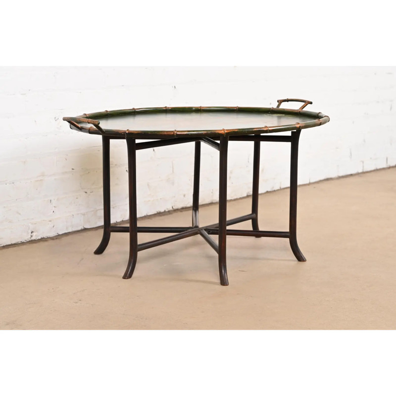 Baker Furniture Style Hollywood Regency Chinoiserie Faux Bamboo Coffee Table gallery
